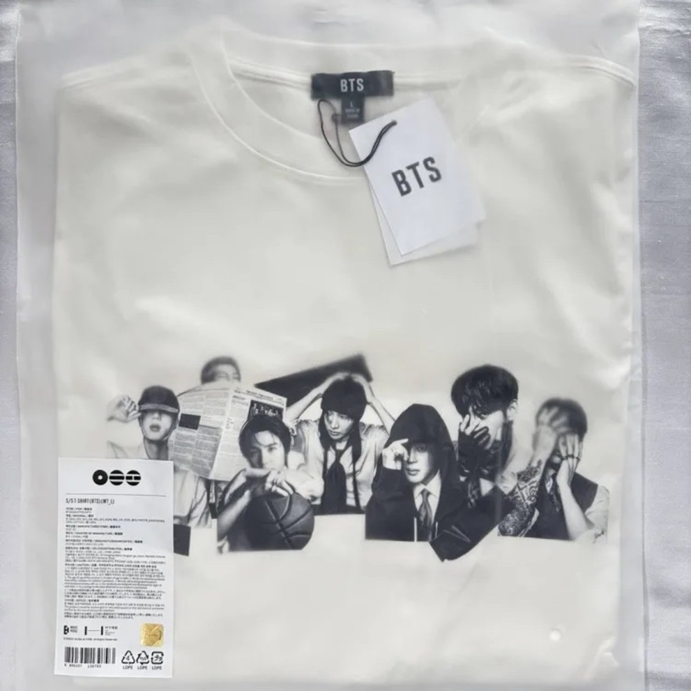 Authentic 2026 BTS White Graphic Tee with Black Photo Print